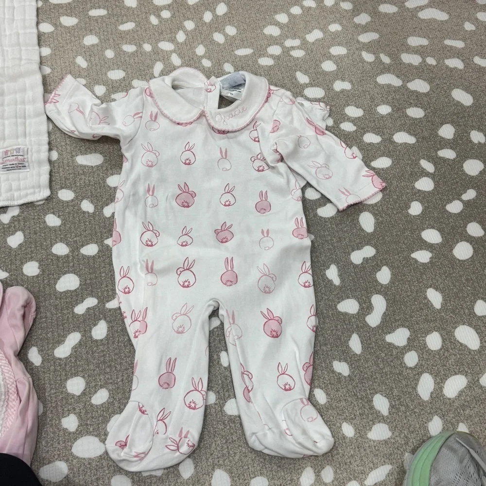 Gracie monogrammed bundle lot baby girl embroidered coverall bubble pima collar